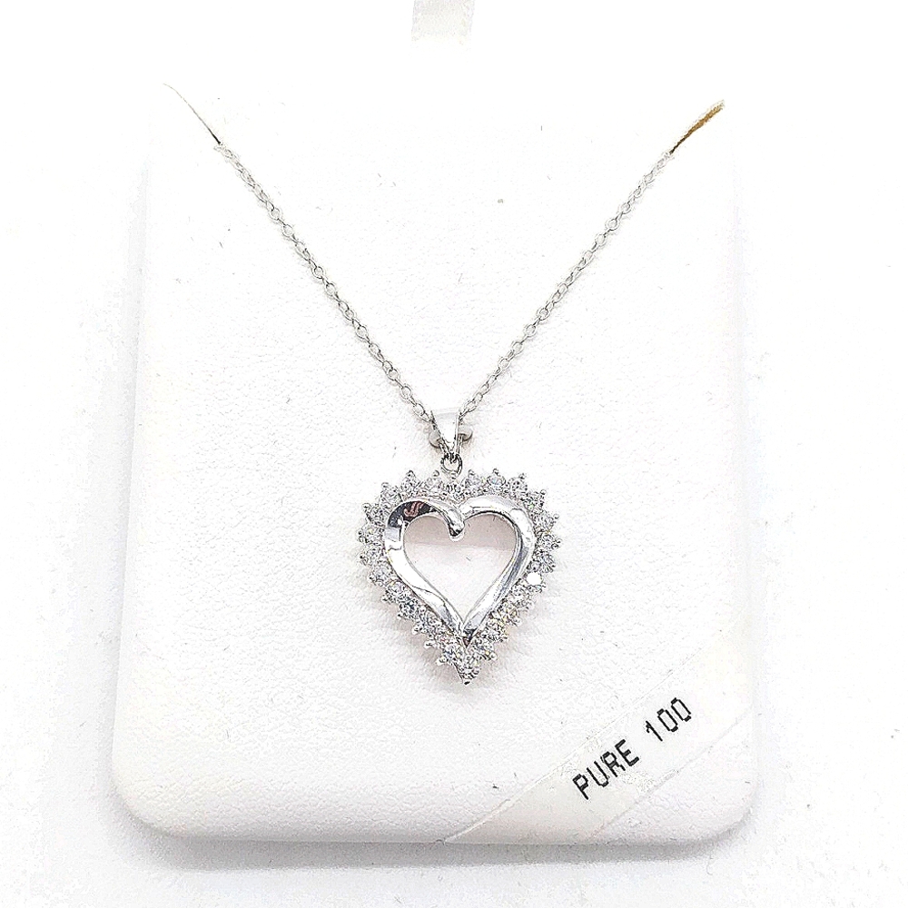 1/10 CT Diamond Heart Pendant Necklace Pure Silver over 925 Sterling Silver